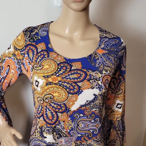 MSK Women's Paisley Mini Dress - Blue, Orange, Yellow - Picture 6 of 13